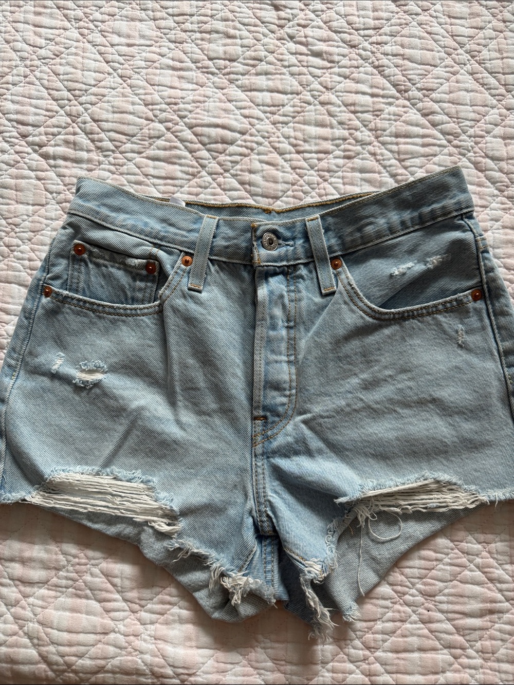 Levi's Light Blue Ripped Denim Cutoff Shorts